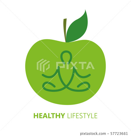 healthy lifestyle person in yoga pose and green apple healthy lifestyle person in yoga pose and green apple 57723681