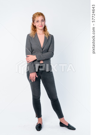 Full body shot of beautiful blonde businesswoman 57724643