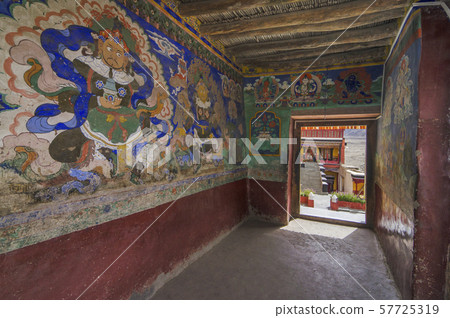 Paintings on the wall at Thiksey Monastery or Thiksey Gompa passage, Ladakh, India 57725319