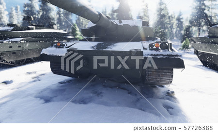 Military tanks clear Sunny winter day on the battlefield preparing to attack. 3D Rendering Military tanks clear Sunny winter day on the battlefield preparing to attack. 3D Rendering 57726388