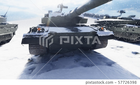 Military tanks clear Sunny winter day on the battlefield preparing to attack. 3D Rendering Military tanks clear Sunny winter day on the battlefield preparing to attack. 3D Rendering 57726398