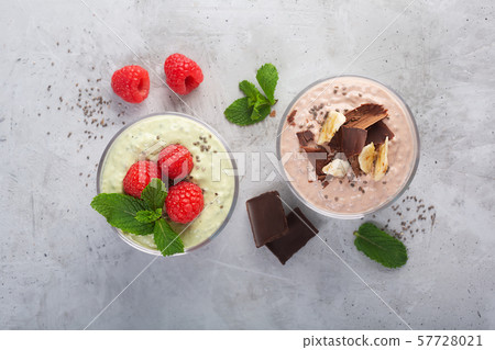 Chia seed pudding with three flavors, cocoa, 57728021