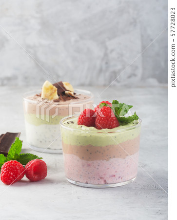 Chia seed pudding with three flavors, cocoa, Chia seed pudding with three flavors, cocoa, 57728023