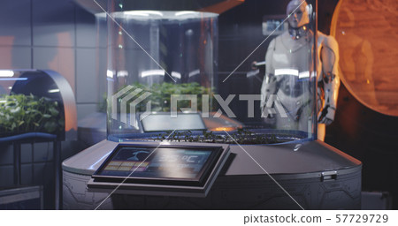 Robot standing in lab of a Mars base 57729729
