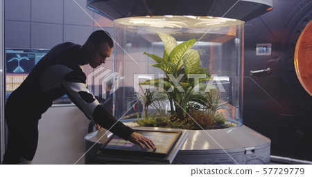 Scientists and robot working in lab 57729779