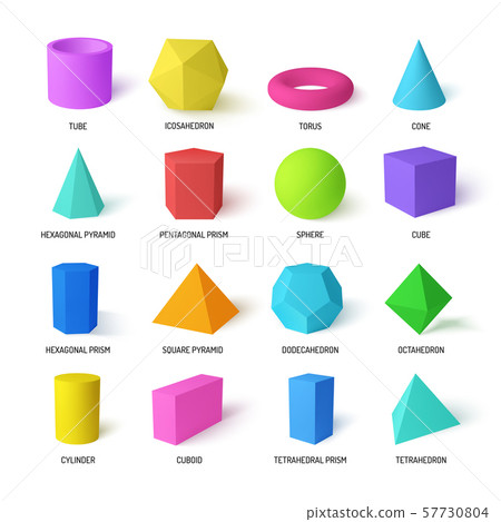 Basic Stereometry Shapes Realistic Color Set 57730804