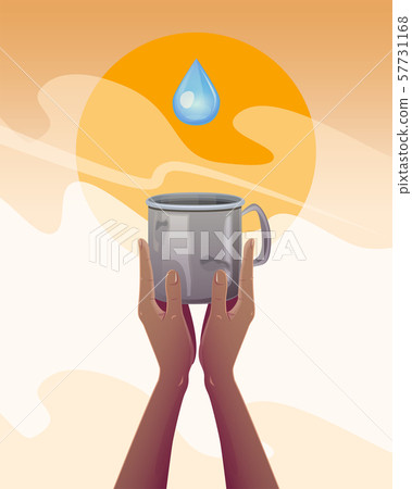 Water scarcity. hands with an empty mug, thirsty for water in a drought. Global ecology concept 57731168