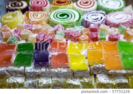 multicolored sweet Turkish delight is on the counter multicolored sweet Turkish delight is on the counter 57731226