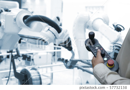 Man hand holding tablet or controller 57732138