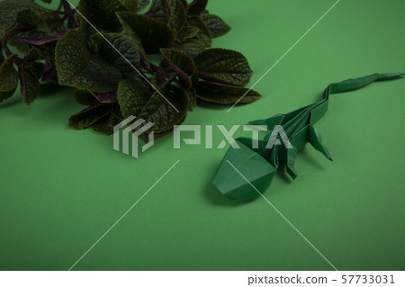 handmade papercraft art lizard crafted of origami paper on a colored background 57733031
