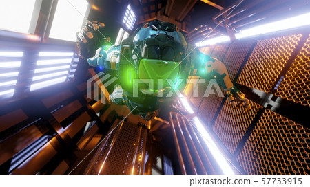 Astronaut flying in the tunnel of a spaceship. Sci-Fi futuristic space corridor VJ for titles and Astronaut flying in the tunnel of a spaceship. Sci-Fi futuristic space corridor VJ for titles and 57733915