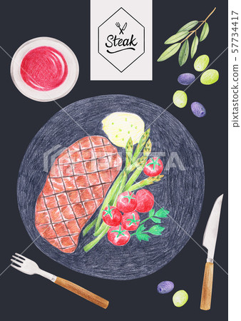 Colored pencil illustrations-steak 57734417