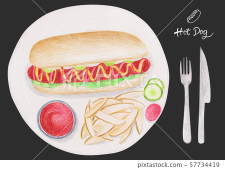 Crayon illustration-hot dog and french fries Crayon illustration-hot dog and french fries 57734419