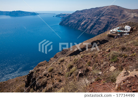 Walking trail number 9 between the cities of Fira and Oia in the Santorini Island Walking trail number 9 between the cities of Fira and Oia in the Santorini Island 57734490