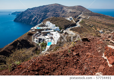 Walking trail number 9 between the cities of Fira and Oia in the Santorini Island Walking trail number 9 between the cities of Fira and Oia in the Santorini Island 57734491