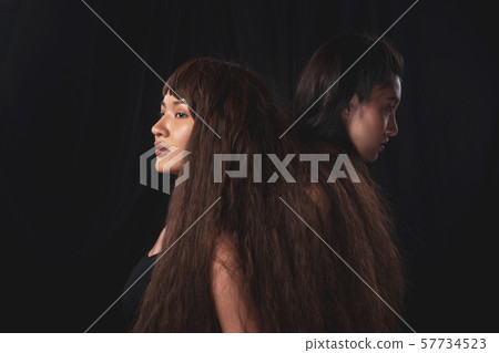 Twin Sisters on the same head and brown curl hair Twin Sisters on the same head and brown curl hair 57734523