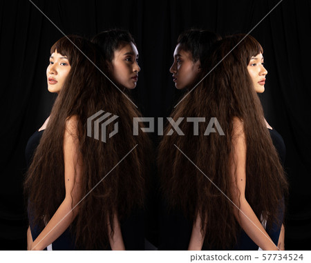 Twin Sisters on the same head and brown curl hair Twin Sisters on the same head and brown curl hair 57734524