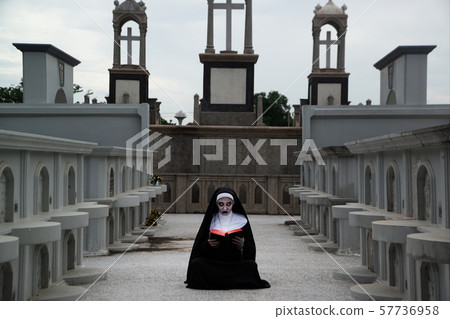 Rendering of a ghost nun or demon in the Churchyard. Rendering of a ghost nun or demon in the Churchyard. 57736958