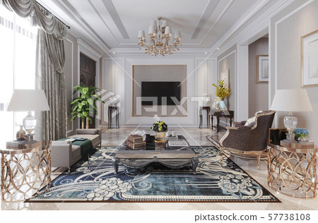 Living room interior in european style 3D illustration 57738108
