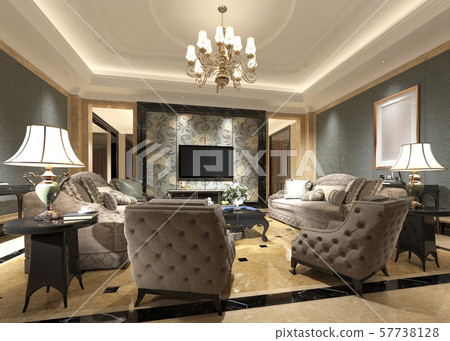 Living room interior in european style 3D illustration 57738128