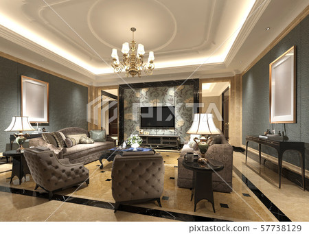 Living room interior in european style 3D illustration 57738129