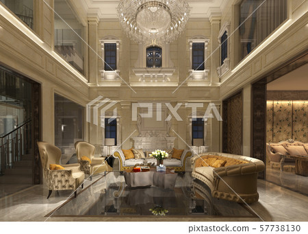 Living room interior in european style 3D illustration 57738130