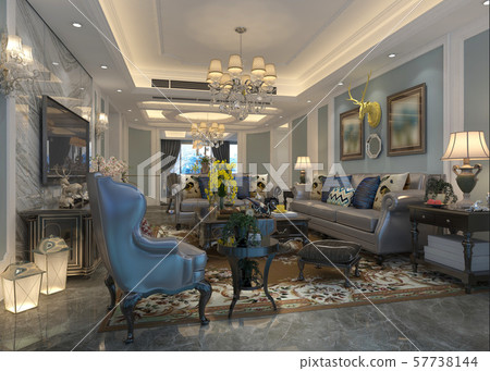 Living room interior in european style 3D illustration 57738144