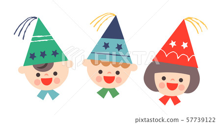 Kids wearing party hats 57739122