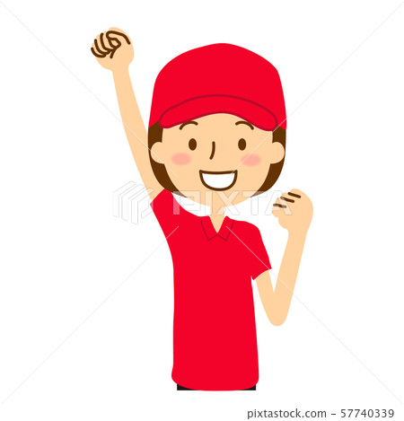 Hat polo shirt woman bob hair red 57740339