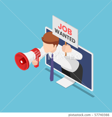 Isometric businessman come out from monitor Isometric businessman come out from monitor 57740366