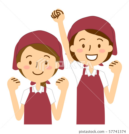 Two women in apron triangle width polo shirts dark white Two women in apron triangle width polo shirts dark white 57741374