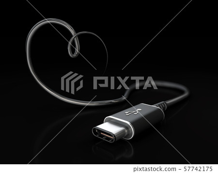 USB Type C or USB 4 connector cable line art 3d Illustration 57742175