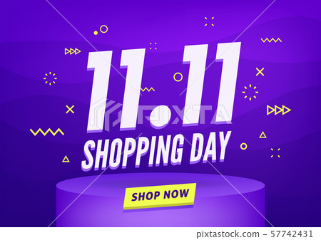 11.11 Shopping day sale poster or flyer design. Global shopping world day Sale on colorful background. 11.11 Crazy sales online. 57742431