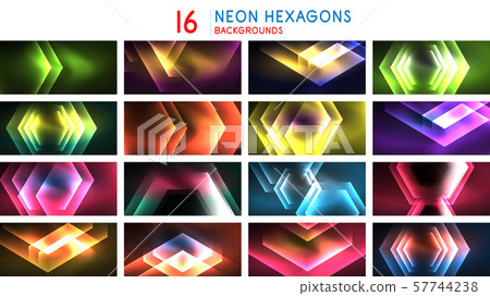 Set of shiny neon color hexagon composition abstract backgrounds. Set of shiny neon color hexagon composition abstract backgrounds. 57744238