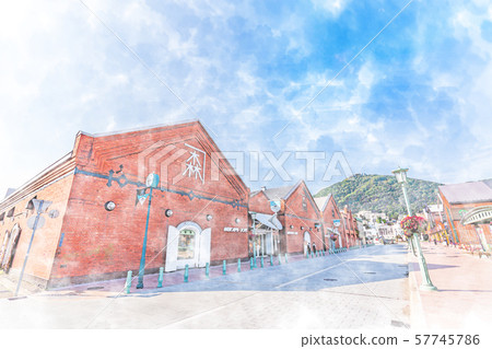 Hokkaido summer Hakodate Kanemori red brick warehouse in the early morning 57745786