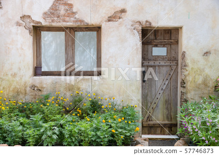 wooden window and door on old wall wooden window and door on old wall 57746873