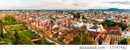 Panoramic view at Graz city with his famous buildings. Famous tourist destination in Austria Panoramic view at Graz city with his famous buildings. Famous tourist destination in Austria 57747482