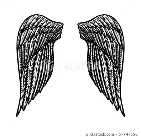 Angel wing in vintage style. Template for tattoo and emblems, t-shirts and logo. Emblem for stickers Angel wing in vintage style. Template for tattoo and emblems, t-shirts and logo. Emblem for stickers 57747556