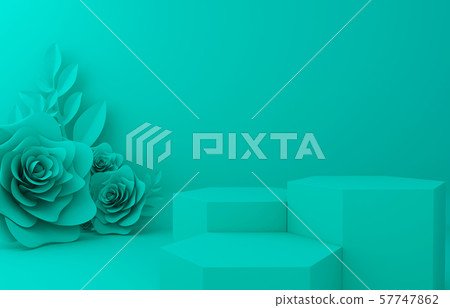 Display background for Cosmetic product presentation. Empty showcase,  3d flower paper illustration rendering. 57747862