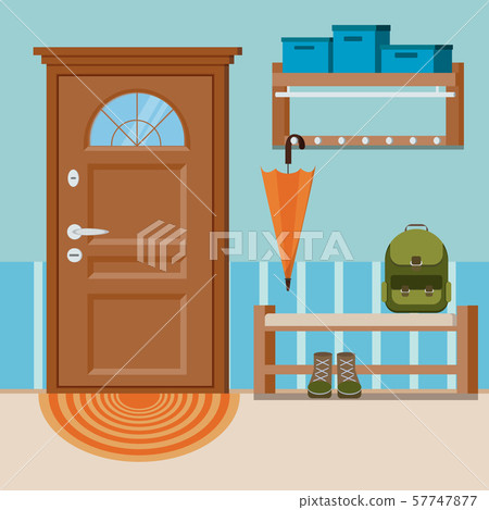 Cozy home entrance hall with furniture vector illustration of interior background. Cozy home entrance hall with furniture vector illustration of interior background. 57747877