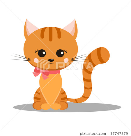 Sweet and cute smiling little ginger striped cat with pink bow on its neck. Sweet and cute smiling little ginger striped cat with pink bow on its neck. 57747879