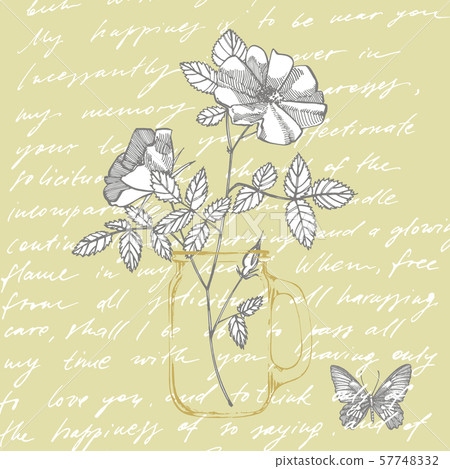 Wild rose flowers drawing and sketch illustrations. Decorative floral set for fabric, textile 57748332
