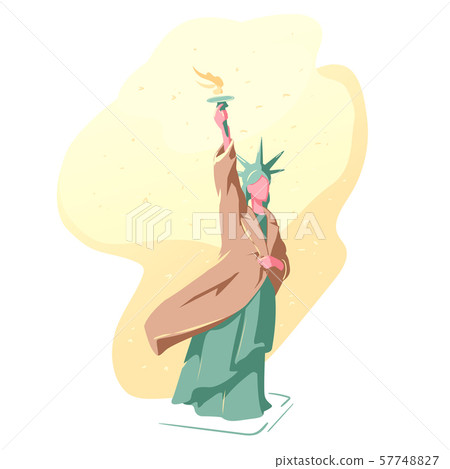 Coat drive project. Statue of Liberty in the winter in a coat. Warm snow background in New York Coat drive project. Statue of Liberty in the winter in a coat. Warm snow background in New York 57748827