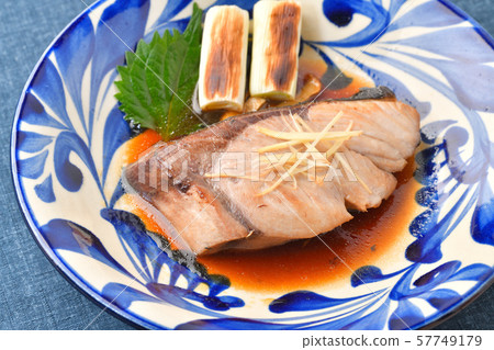 Teriyaki, soy sauce flavor, fish dishes with natural burrs (bris, salmon). Teriyaki, soy sauce flavor, fish dishes with natural burrs (bris, salmon). 57749179