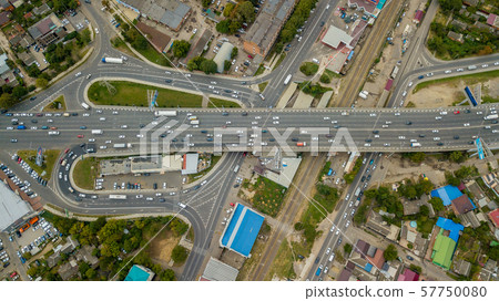 Drones Eye View - abstract road traffic jam top view, transportation concept 57750080
