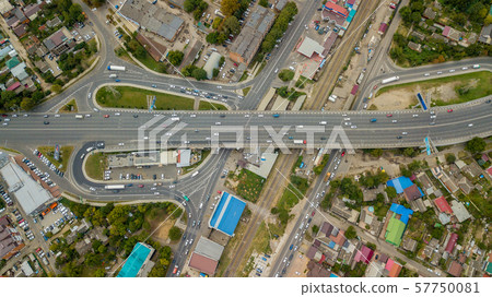 Drones Eye View - abstract road traffic jam top view, transportation concept 57750081