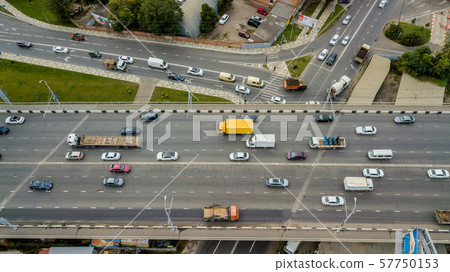 Drones Eye View - abstract road traffic jam top view, transportation concept 57750153