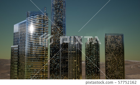 City Skyscrapers at Night in Desert City Skyscrapers at Night in Desert 57752162