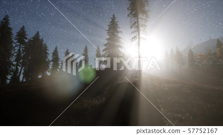 Milky Way stars with moonlight above pine trees Milky Way stars with moonlight above pine trees 57752167