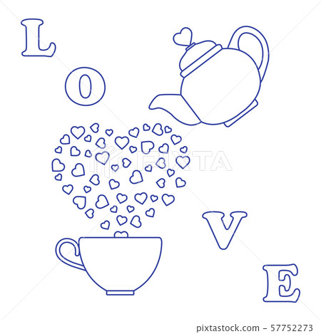 Greeting card Valentine's Day Teapot, cup, hearts 57752273